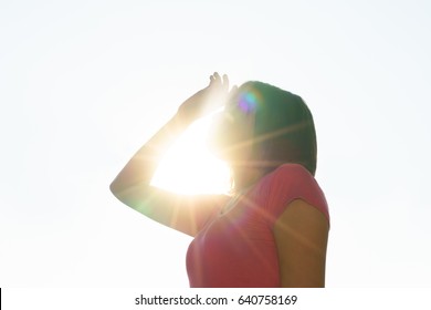 Asian Woman In Hot Summer - Heat Stroke Concept