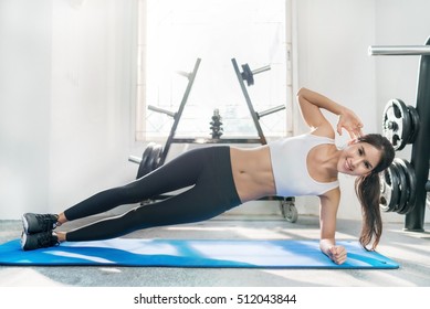 Asian Woman Now Fitness Gym, Pretend Perfect Plank.