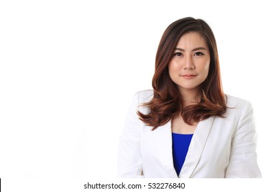 The Asian woman on the white background.