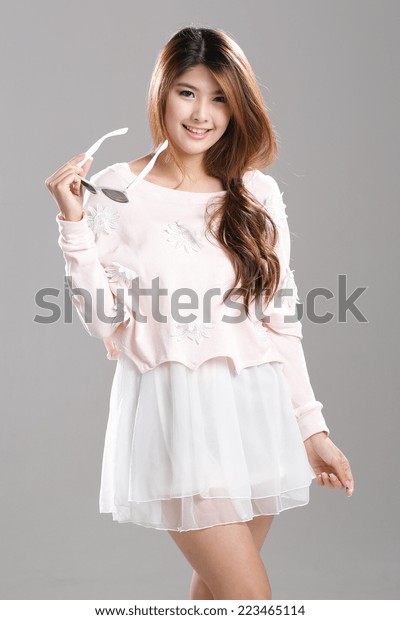 Asian Woman Posing Strapless Tube Top Stock Photo Edit Now