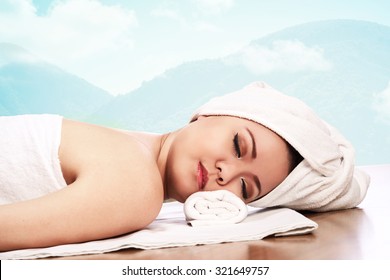 Asian woman relaxed on the spa. Bodycare concept