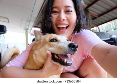 Asian Woman Selfie Dog Stock Photo 713663584 | Shutterstock