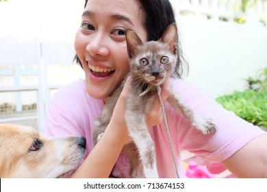 Asian Woman Selfie Kitten Stock Photo (Edit Now) 713739913