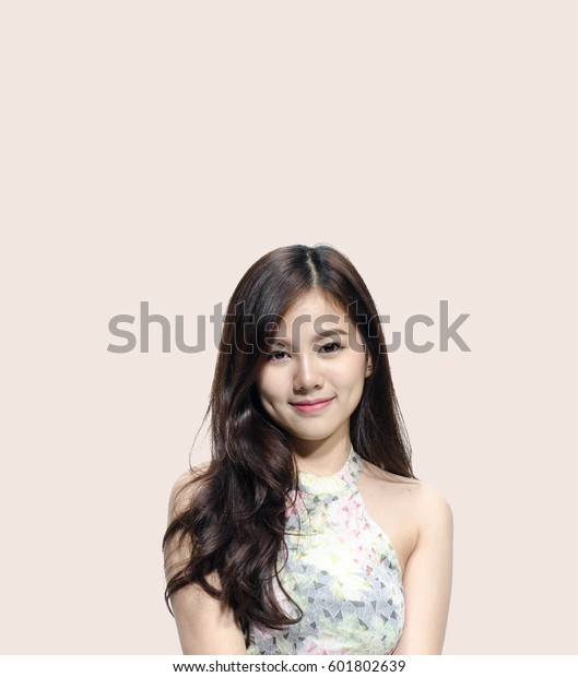 Asian Woman Smiling Dimple Long Hair Stockfoto Jetzt
