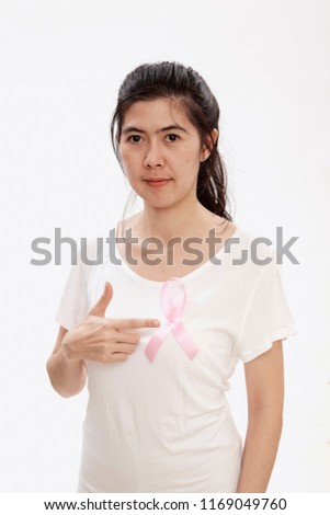 Asian Woman Smiling Happiness Breast Cancer Awareness Portrait