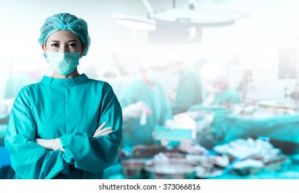 Asian Woman Surgeon In Operation Room
