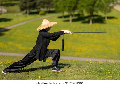 Asian Woman Sword Practicing Taijiquan Outdoors Stock Photo 2172288301 ...