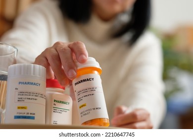 Asian Woman Taking Pill When Get Sick At Home