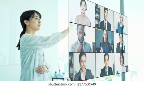 Asian Woman Taking Video Conference. Online Meeting. Webinar.