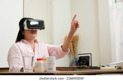 Asian Woman Telemedicine Doctor Online Visit With Virtual Reality Technology Vr Glasses At Home