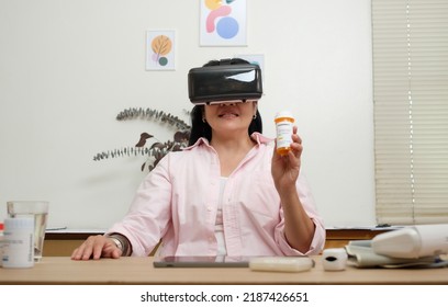 Asian Woman Telemedicine Doctor Online Visit With Virtual Reality Technology Vr Glasses At Home