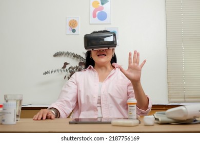 Asian Woman Telemedicine Doctor Online Visit With Virtual Reality Technology Vr Glasses At Home