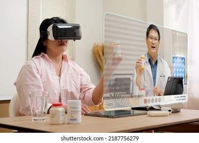 Asian Woman Telemedicine Doctor Online Visit With Virtual Reality Technology Vr Glasses At Home