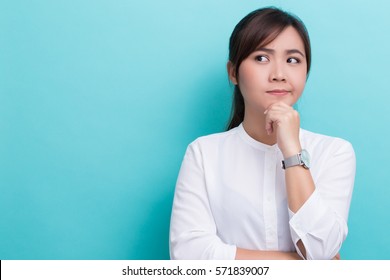 Asian Woman Thinking On Isolated Background