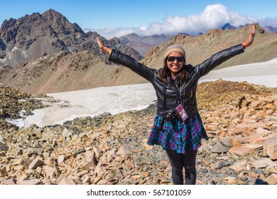 Asian Woman Travel Enjoy At Mt. Cook National Park In New Zealand, Concept Of Woman Solo Travel And Relaxation Moment