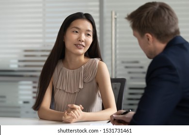 Asian woman vacancy candidate answering question during job interview, hr manager recruiter listening to young female applicant, good first impression, recruitment process, human resources - Shutterstock ID 1531731461