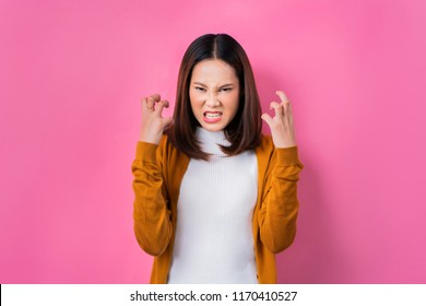 Asian Woman Are Very Angry.concept In Studio 