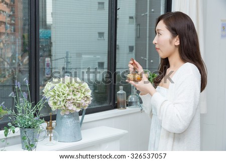asian woman with water