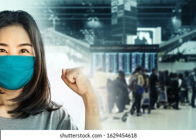 Asian Woman Wearing Face Mask To Protect Virus At The Airport