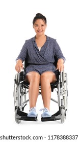 Asian Woman In Wheelchair On White Background