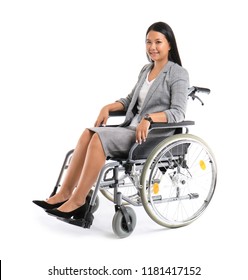 Asian Woman In Wheelchair On White Background