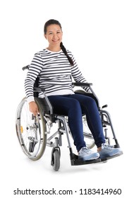 Asian Woman In Wheelchair On White Background