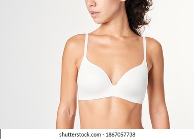 Asian Woman In A White Wireless Bra Mockup