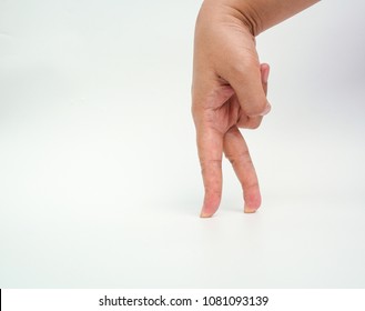 Asian woman's fingers showing walking fingers,white background