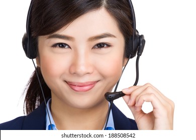 Asian Women Call Center With Phone Headset