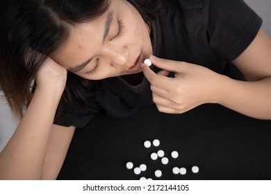 Asian Women Are Drug Addicts In Stress And Want To Quit, World Drug Day Concept. And International Day Against Drug Abuse And Illicit Trafficking