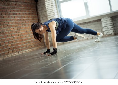 Asian Women Exercise Indoor At Home She Is Acted 