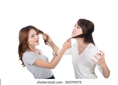 Asian Women Fight And Pull Hair.