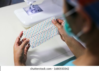 Asian Women Making Mask For Themselves During Covid-19