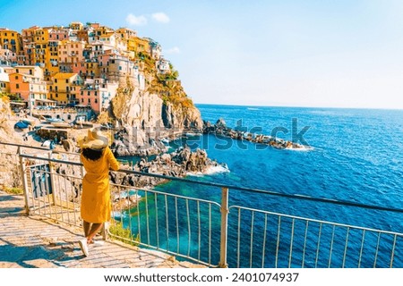 Image, Stock Photo Manarola is one of the most beautiful villages in Italy. The Cinque Terre is a rugged coastline of the Ligurian Riviera and is made up of five beautiful hilltop villages.