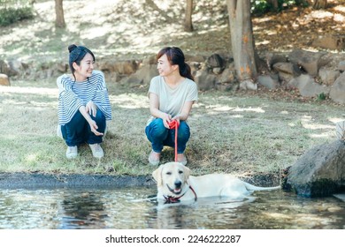 Asian women walking the dog - Powered by Shutterstock