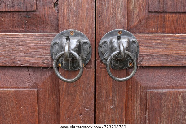 Asian Wooden Door Elephant Door Knocker Stock Photo Edit