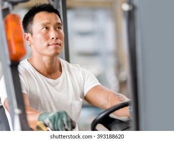 Asian Worker In Production Plant On The Factory Floor