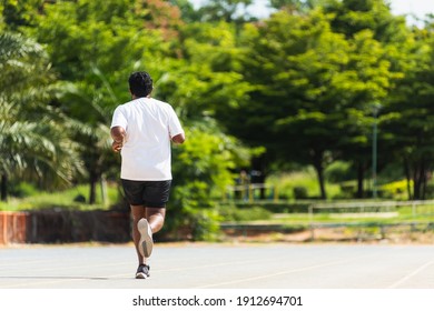 Asian Young Lifestyle Athlete Sport Runner Black Man Wear Feet Shoe Active Running Training At The Outdoor On The Treadmill Line Road, Healthy Exercise Workout