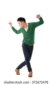 Asian Young Man Dance, Full Length Portrait Isolated.