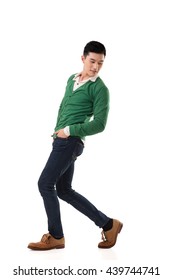 Asian Young Man Dance, Full Length Portrait Isolated.