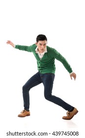 Asian Young Man Dance, Full Length Portrait Isolated.