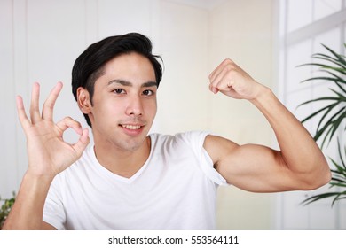 Asian young man doing exercise