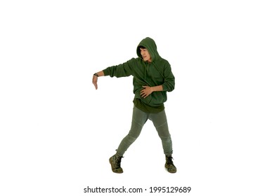 Asian Young Professional Dancer Man Is Hiphop And Break Dancing Action Isolataed On White Background