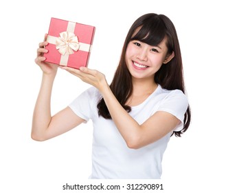 Asian Young Woman Hold With Gift Box