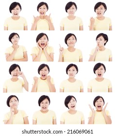 Asian Young Woman Making Different Facial Expressions