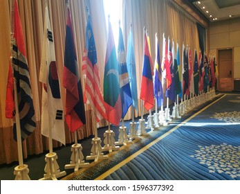 Asia-Pacific region flags, at a Meeting, in a hotel, Sheraton Orchid Hotel and Towers, Bangkok, Thailand, 13th December 2019
