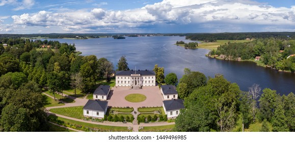 Askersund / Sweden - July 06 2019: Aerial View Of Stjernsund Castle Outside Of Askersund, Närke, Sweden In Summer.