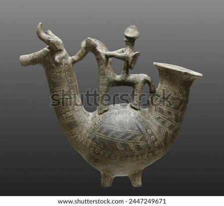 Askos Benacci wineskin terracotta vase - prehistory Villanovan culture - earliest phase of the Etruscan civilization 