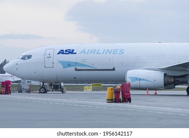 ASL Airlines Belgium Boeing 737-800 OE-IMC (April, 2021, Kaunas airport, Lithuania) 