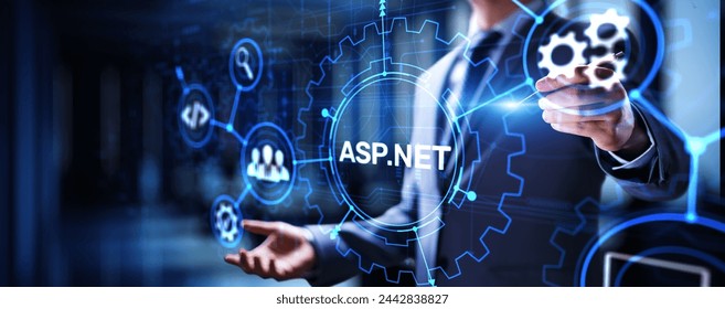 ASP.NET Development programming language concept on virtual screen.